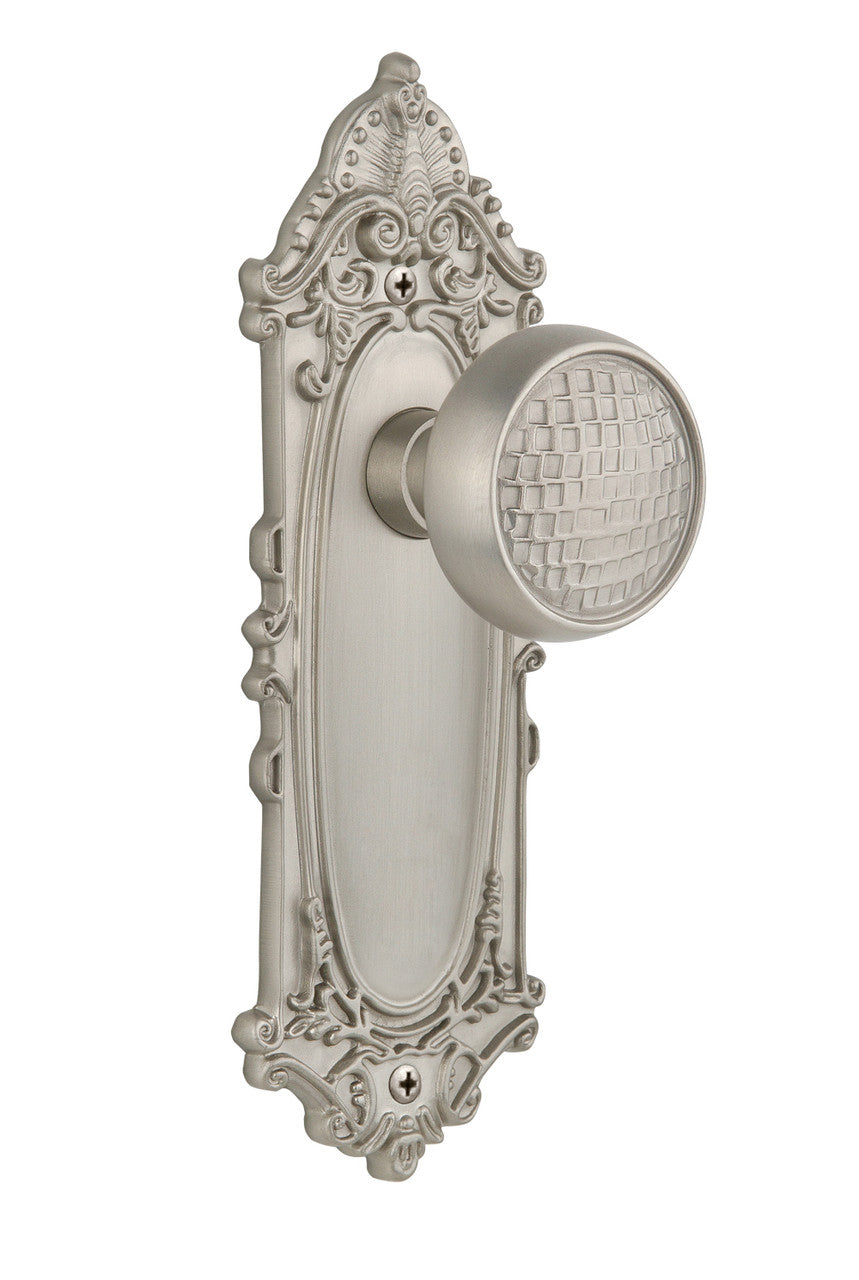 Nostalgic 716409: Victorian Backplate w/Craftsman Knob Passage Door Set - Satin Nickel