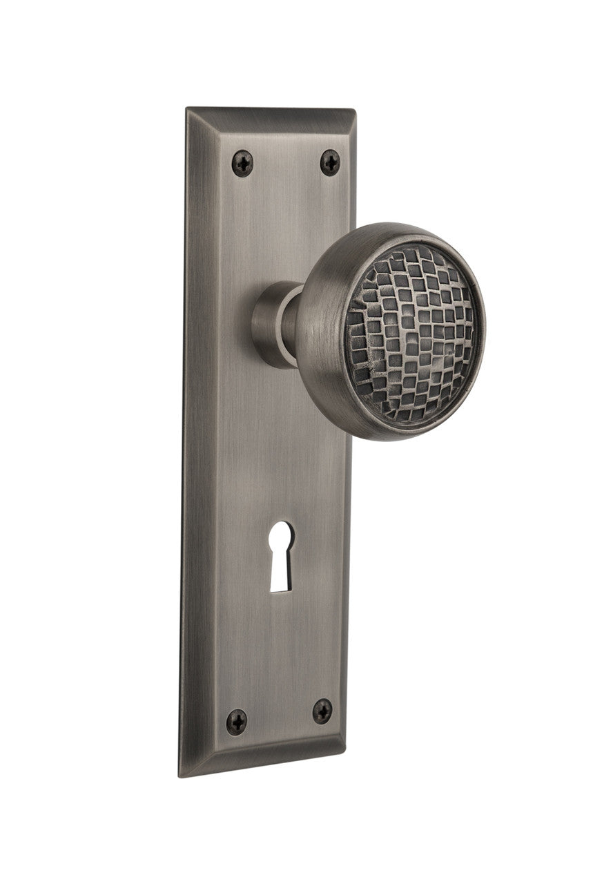 Nostalgic 716419: New York Backplate w/Craftsman Knob Passage Door Set - Antique Pewter