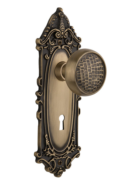 Nostalgic 716426: Victorian Backplate w/Craftsman Knob Passage Door Set - Antique Brass