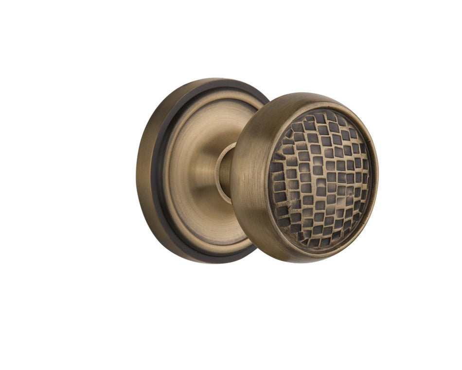 Nostalgic 716430: Classic Rosette w/Craftsman Knob Single Dummy Door Set - Antique Brass