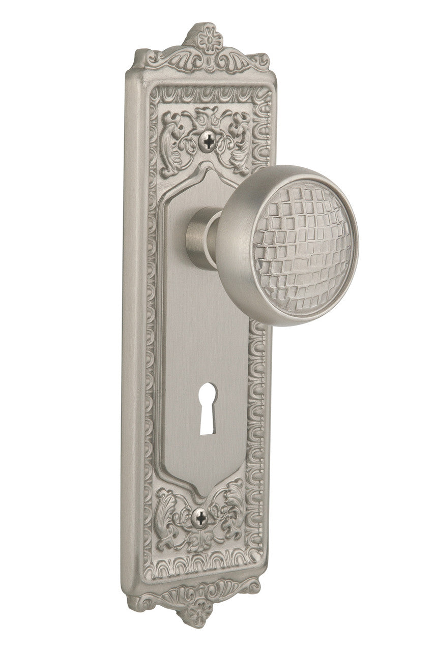 Nostalgic 716461: Egg & Dart Backplate w/Craftsman Knob Single Dummy Door Set - Satin Nickel