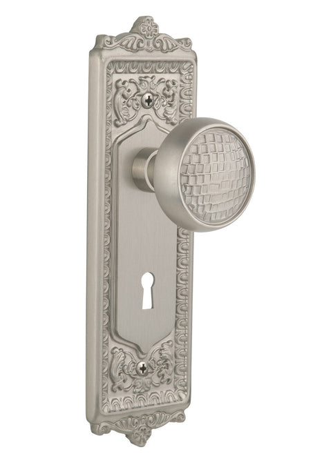Nostalgic 716461: Egg & Dart Backplate w/Craftsman Knob Single Dummy Door Set - Satin Nickel