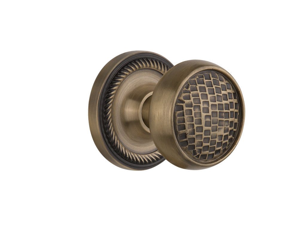 Nostalgic 716546: Rope Rosette w/Craftsman Knob Privacy Door Set - Antique Brass