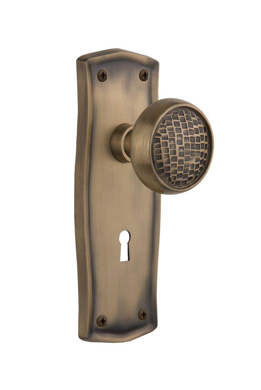 Nostalgic 716566: Prairie Backplate w/Craftsman Knob Privacy Door Set - Antique Brass