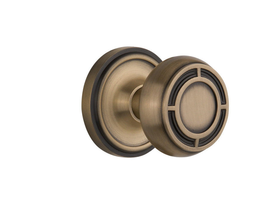 Nostalgic 716602: Classic Rosette w/Mission Knob Passage Door Set - Antique Brass