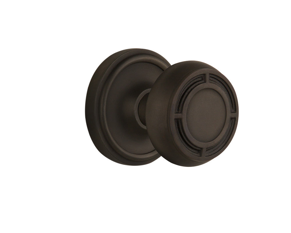 Nostalgic 716604: Classic Rosette w/Mission Knob Passage Door Set - Oil-Rubbed Bronze
