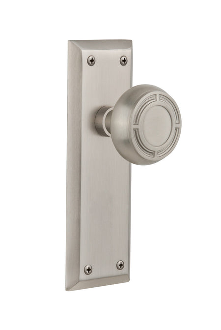 Nostalgic 716617: New York Backplate w/Mission Knob Passage Door Set - Satin Nickel
