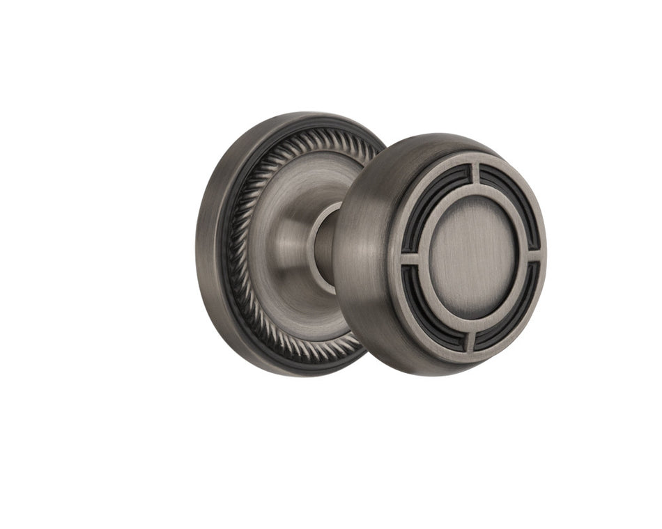 Nostalgic 716623: Rope Rosette w/Mission Knob Passage Door Set - Antique Pewter