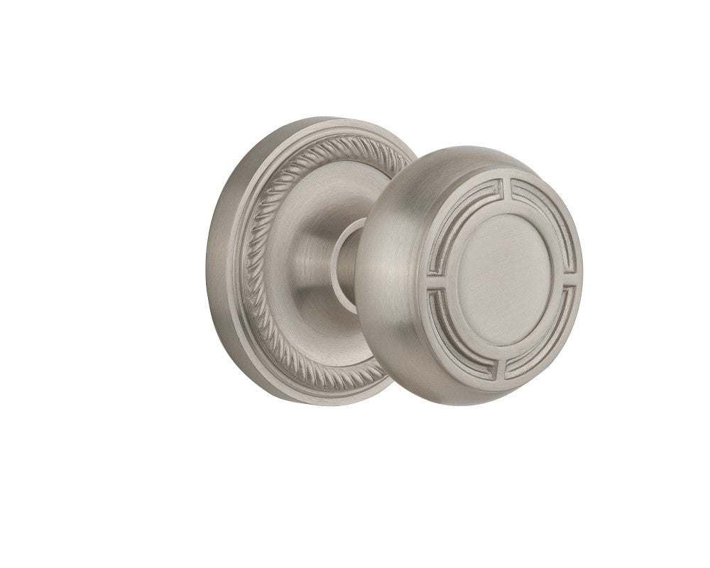 Nostalgic 716625: Rope Rosette w/Mission Knob Passage Door Set - Satin Nickel