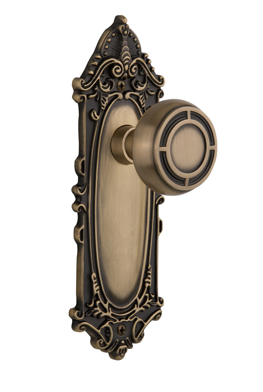 Nostalgic 716626: Victorian Backplate w/Mission Knob Passage Door Set - Antique Brass