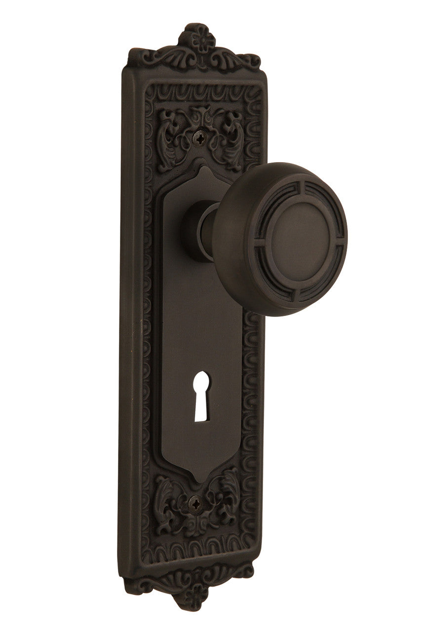 Nostalgic 716632: Egg & Dart Backplate w/Mission Knob Passage Door Set - Oil-Rubbed Bronze