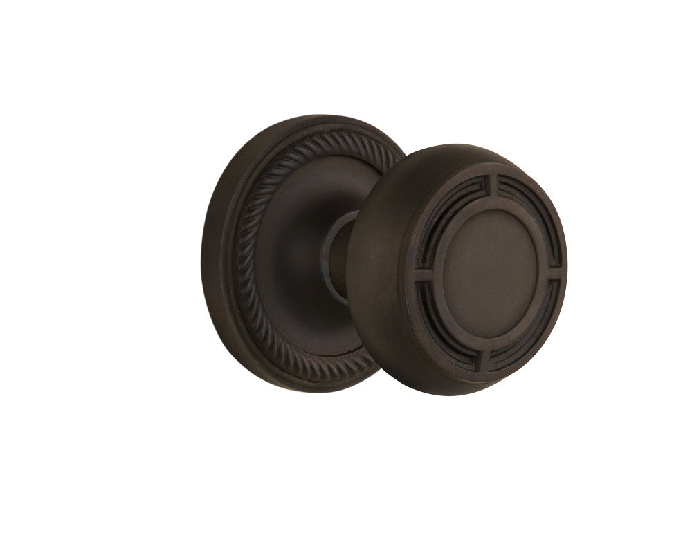 Nostalgic 716672: Rope Rosette w/Mission Knob Single Dummy Door Set - Oil-Rubbed Bronze