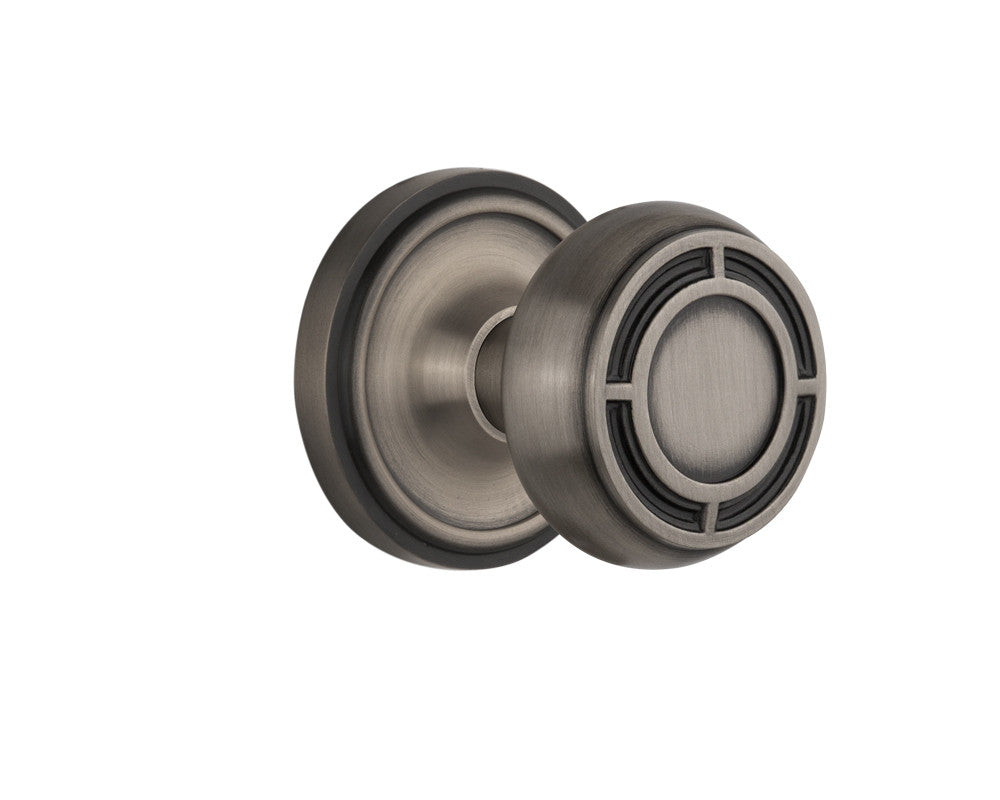 Nostalgic 716747: Classic Rosette w/Mission Knob Privacy Door Set - Antique Pewter