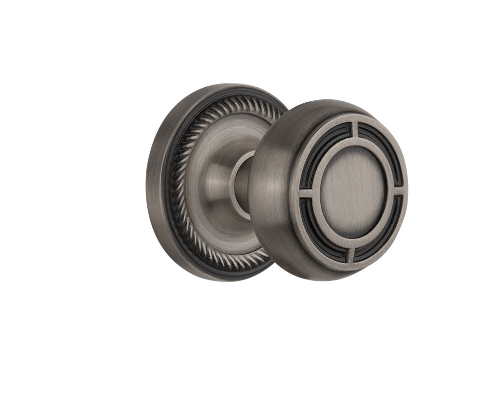 Nostalgic 716767: Rope Rosette w/Mission Knob Privacy Door Set - Antique Pewter