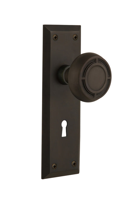 Nostalgic 716784: New York Backplate w/Mission Knob Privacy Door Set - Oil-Rubbed Bronze