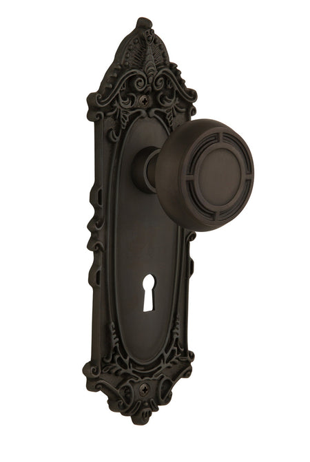 Nostalgic 716792: Victorian Backplate w/Mission Knob Privacy Door Set - Oil-Rubbed Bronze
