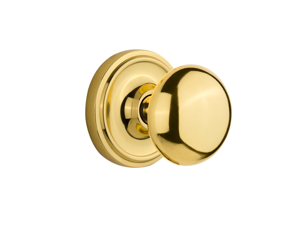 Nostalgic 716826: Classic Rosette w/New York Knob Passage Door Set - Unlacquered Brass