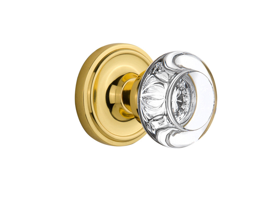 Nostalgic 716834: Classic Rosette w/Round Clear Glass Crystal Knob Passage Door Set - Unlacquered Brass
