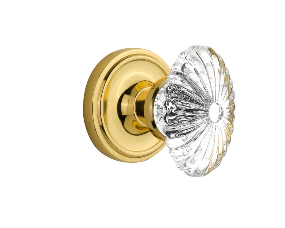 Nostalgic 716859: Classic Rosette w/Oval Fluted Clear Glass Crystal Knob Privacy Door Set - Unlacquered Brass