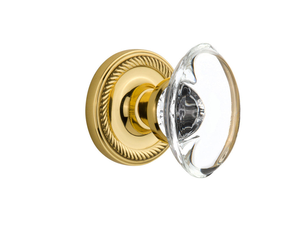 Nostalgic 716884: Rope Rosette w/Oval Clear Glass Crystal Knob Passage Door Set - Unlacquered Brass