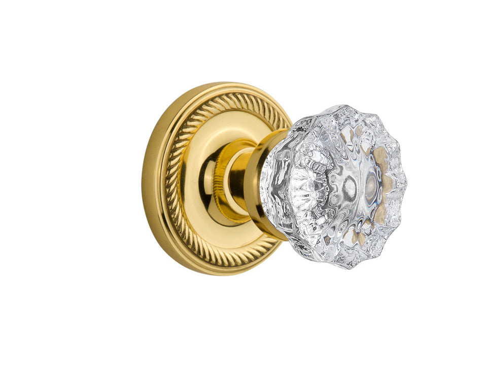 Nostalgic 716887: Rope Rosette w/Clear Crystal Glass Knob Single Dummy Door Set - Unlacquered Brass