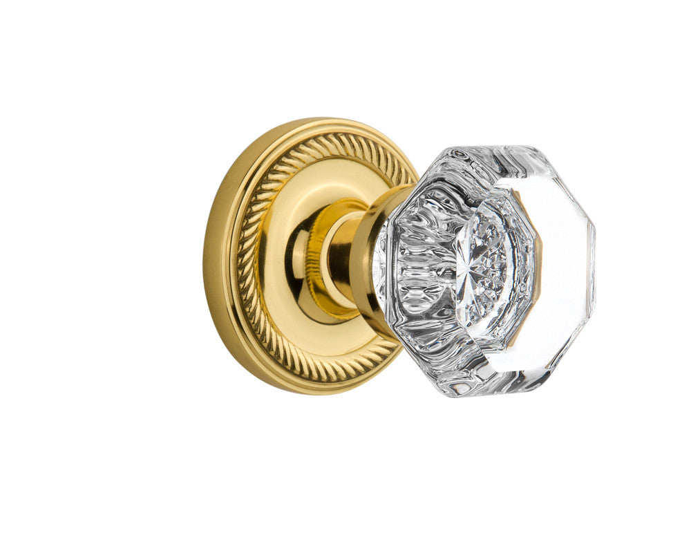 Nostalgic 716906: Rope Rosette w/Waldorf Knob Privacy Door Set - Unlacquered Brass