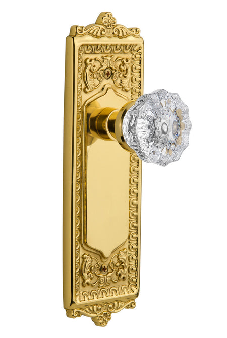 Nostalgic 716926: Egg & Dart Backplate w/Clear Crystal Glass Knob Passage Door Set - Unlacquered Brass