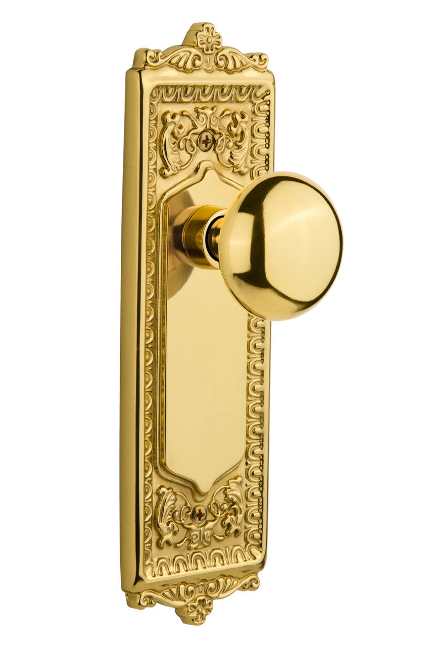 Nostalgic 716930: Egg & Dart Backplate w/New York Knob Passage Door Set - Unlacquered Brass