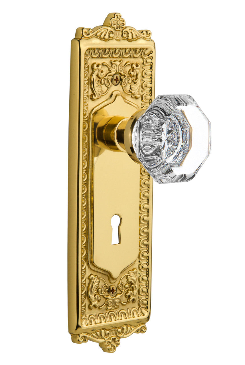 Nostalgic 716971: Egg & Dart Backplate w/Waldorf Knob Privacy Door Set - Unlacquered Brass