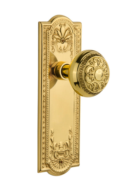 Nostalgic 716979: Meadows Backplate w/Egg & Dart Knob Passage Door Set - Unlacquered Brass