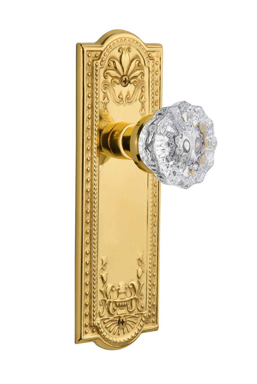 Nostalgic 717004: Meadows Backplate w/Clear Crystal Glass Knob Privacy Door Set - Unlacquered Brass