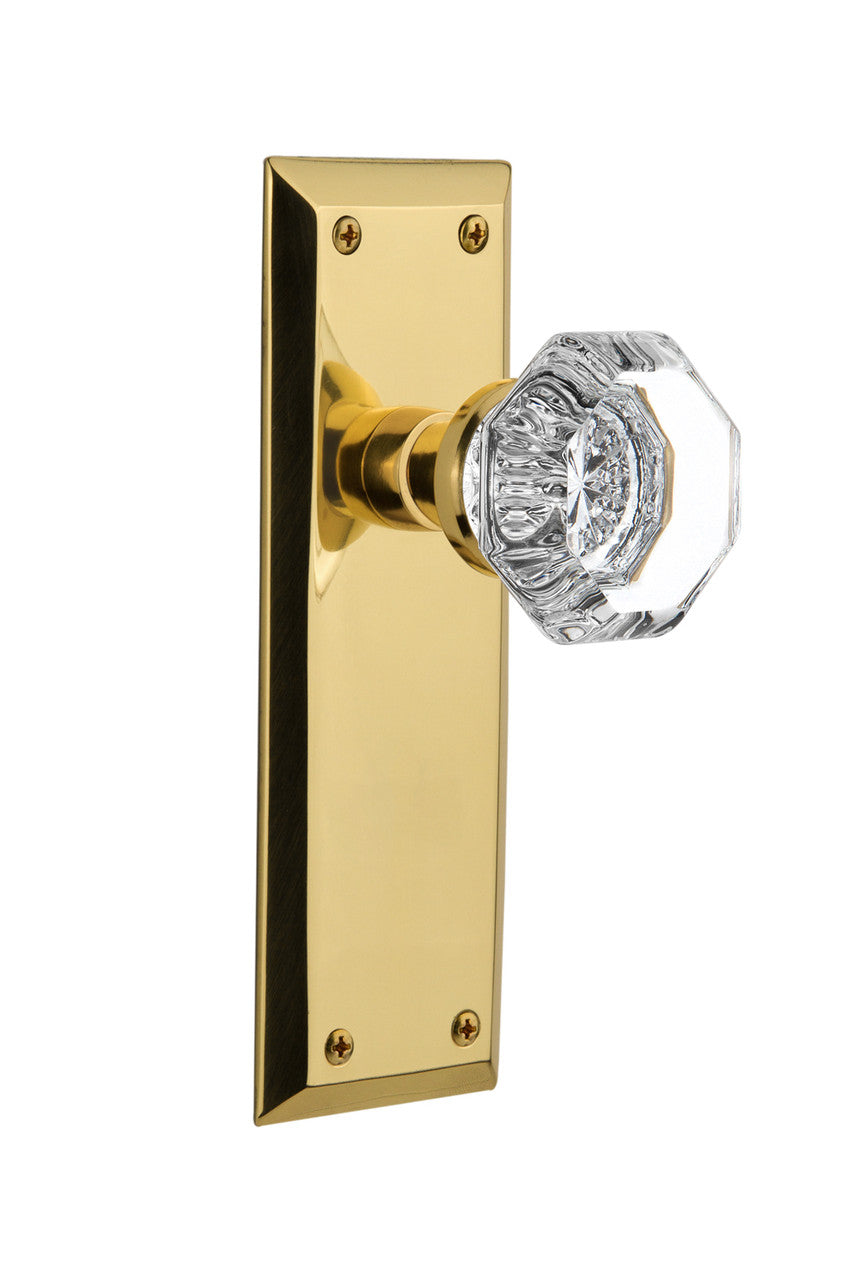Nostalgic 717062: New York Backplate w/Waldorf Knob Privacy Door Set - Unlacquered Brass