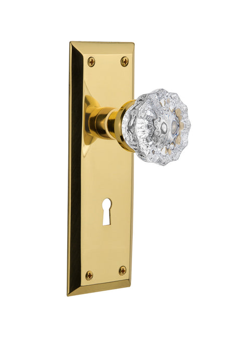 Nostalgic 717069: New York Backplate w/Clear Crystal Glass Knob Privacy Door Set - Unlacquered Brass