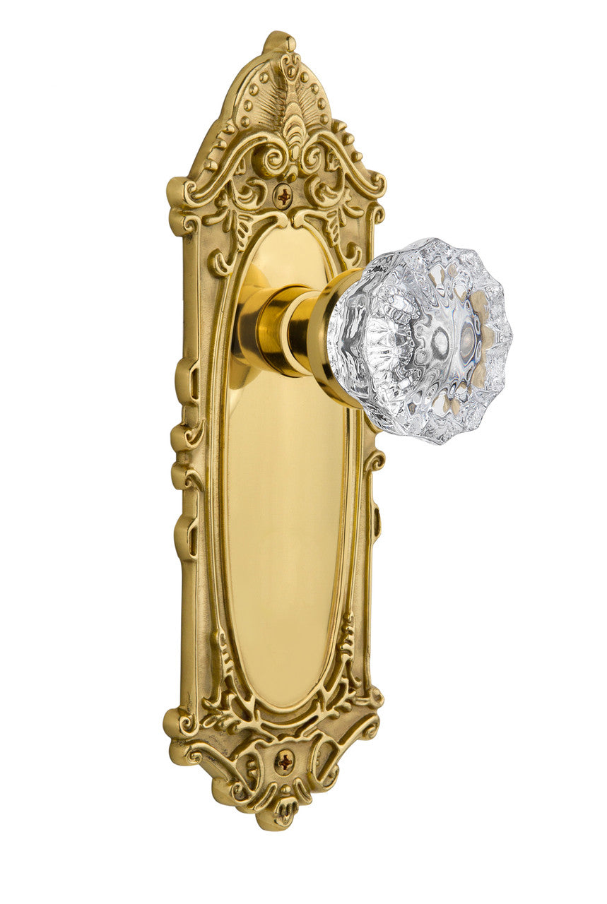 Nostalgic 717082: Victorian Backplate w/Clear Crystal Glass Knob Passage Door Set - Unlacquered Brass