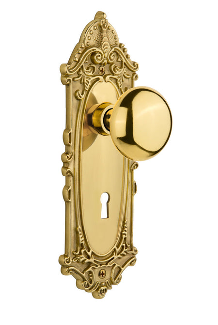 Nostalgic 717125: Victorian Backplate w/New York Knob Privacy Door Set - Unlacquered Brass