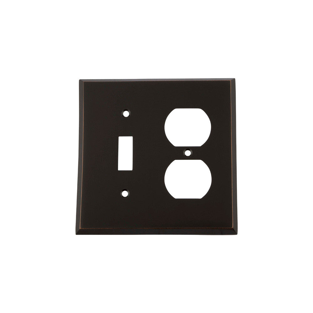Nostalgic Warehouse 719635: New York Single Toggle/Single Duplex Combination Switchplate - Timeless Bronze