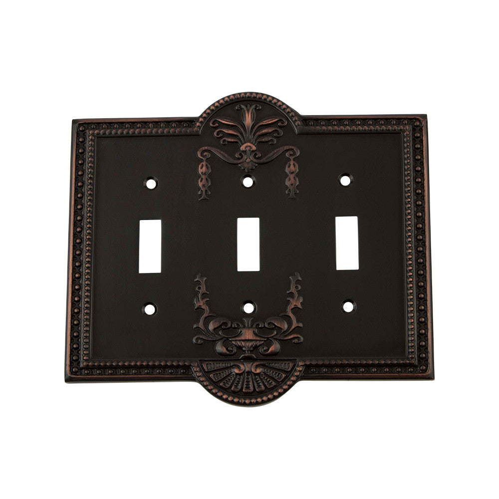 Nostalgic Warehouse 719640: Meadows Triple Toggle Switchplate - Timeless Bronze