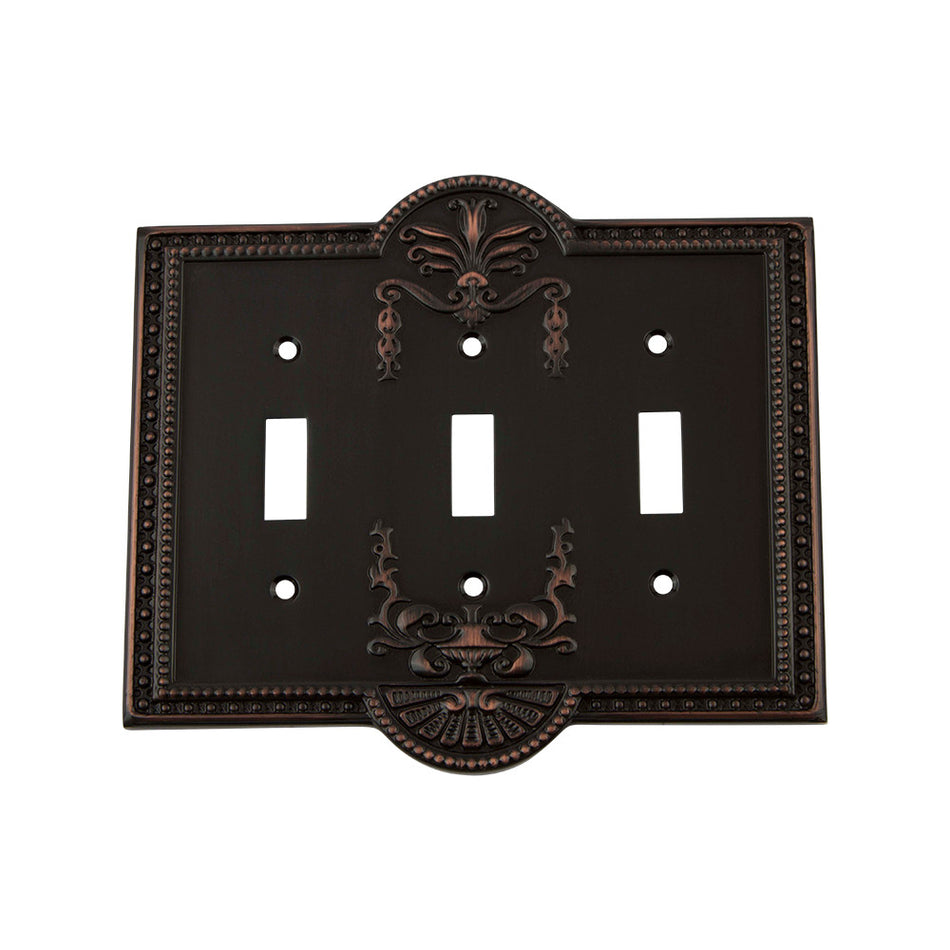 Nostalgic Warehouse 719640: Meadows Triple Toggle Switchplate - Timeless Bronze