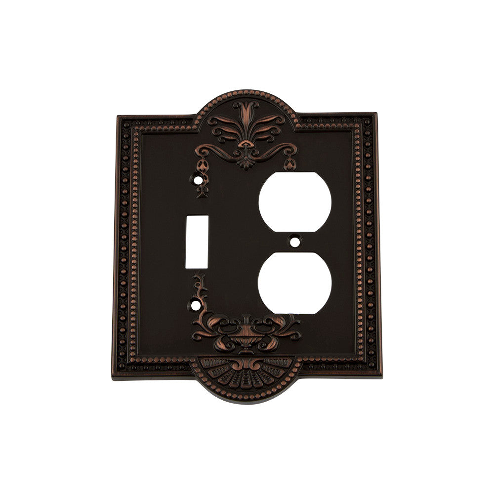 Nostalgic Warehouse 719647: Meadows Single Toggle/Single Duplex Combination Switchplate - Timeless Bronze