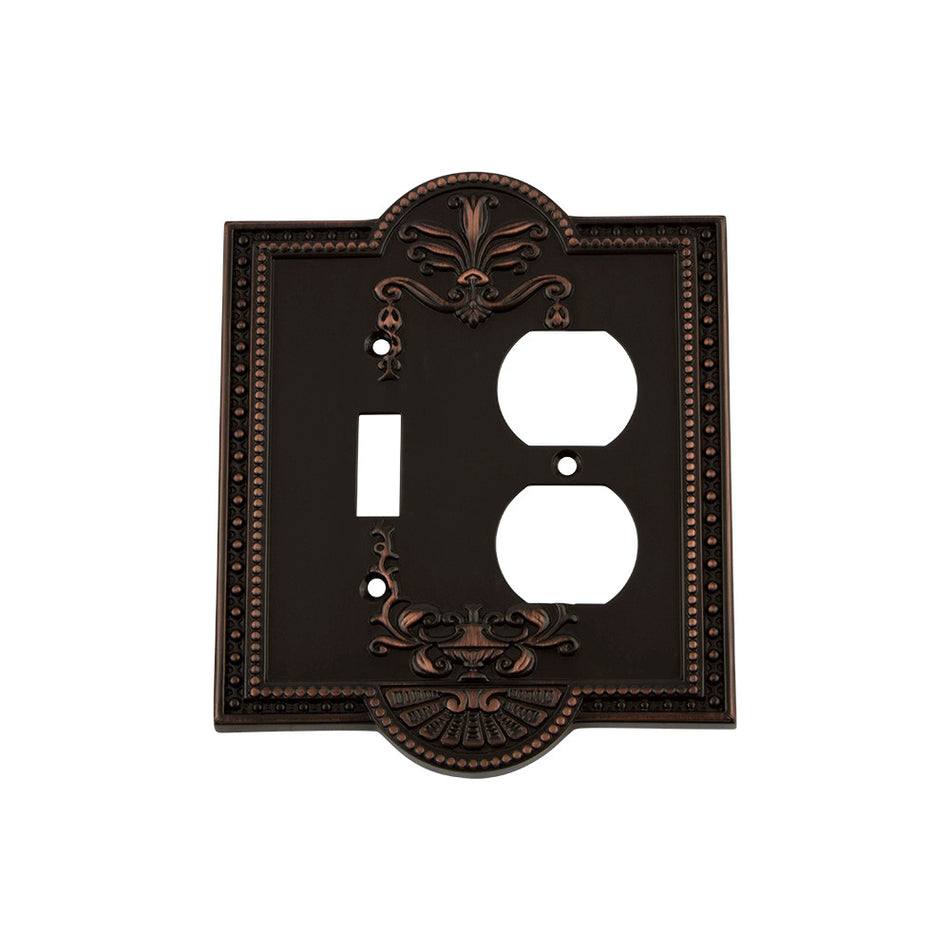 Nostalgic Warehouse 719647: Meadows Single Toggle/Single Duplex Combination Switchplate - Timeless Bronze