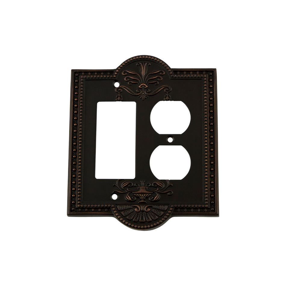 Nostalgic Warehouse 719648: Meadows Single Rocker/Single Duplex Combination Switchplate - Timeless Bronze