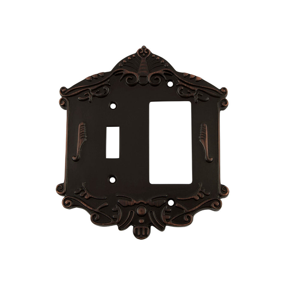 Nostalgic Warehouse 719658: Victorian Single Toggle/Single Rocker Combination Switchplate - Timeless Bronze