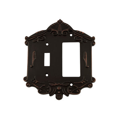 Nostalgic 719658: Victorian Single Toggle/Single Rocker Combination Switchplate - Timeless Bronze