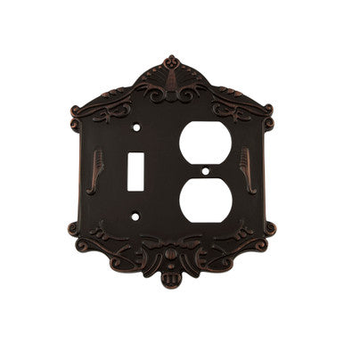 Nostalgic 719659: Victorian Single Toggle/Single Duplex Combination Switchplate - Timeless Bronze