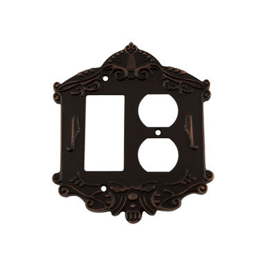 Nostalgic 719660: Victorian Single Rocker/Single Duplex Combination Switchplate - Timeless Bronze