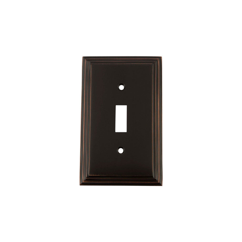 Nostalgic Warehouse 719662: Deco Single Toggle Switchplate - Timeless Bronze