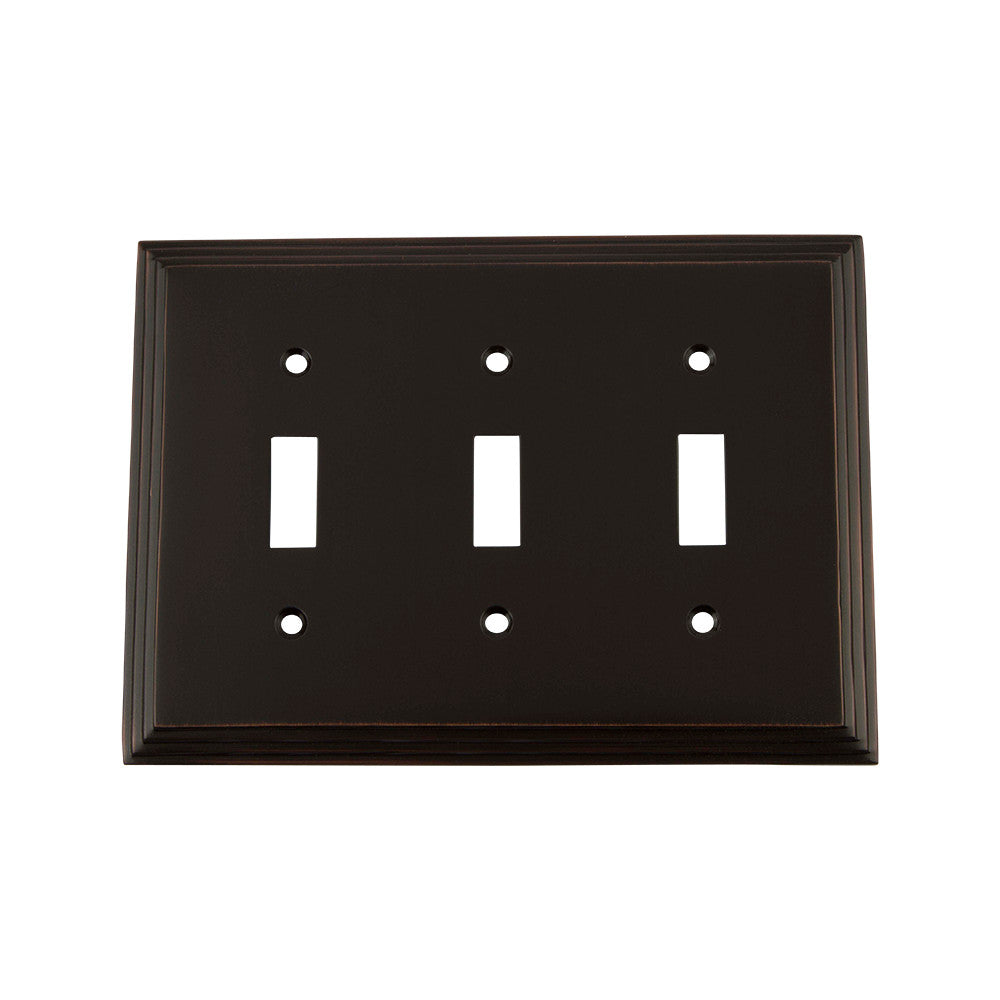 Nostalgic Warehouse 719664: Deco Triple Toggle Switchplate - Timeless Bronze