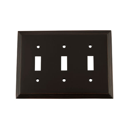 Nostalgic Warehouse 719664: Deco Triple Toggle Switchplate - Timeless Bronze