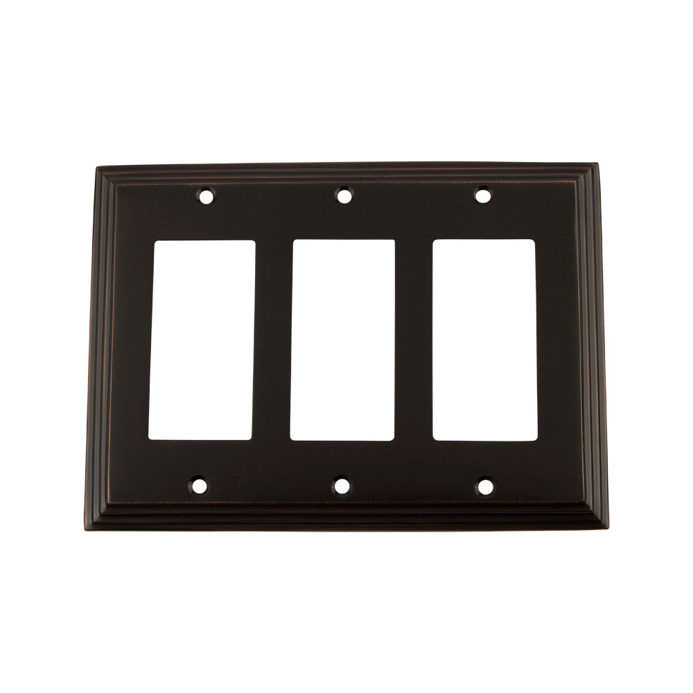 Nostalgic Warehouse 719667: Deco Triple Rocker Switchplate - Timeless Bronze