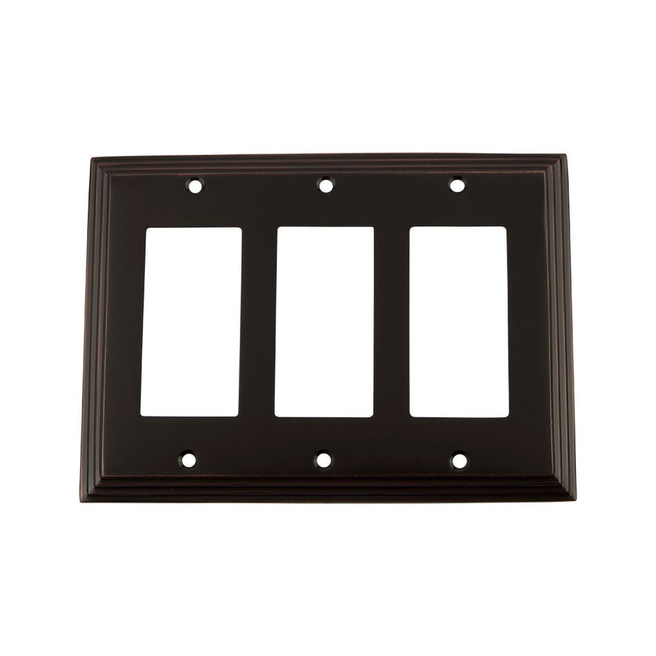 Nostalgic Warehouse 719667: Deco Triple Rocker Switchplate - Timeless Bronze